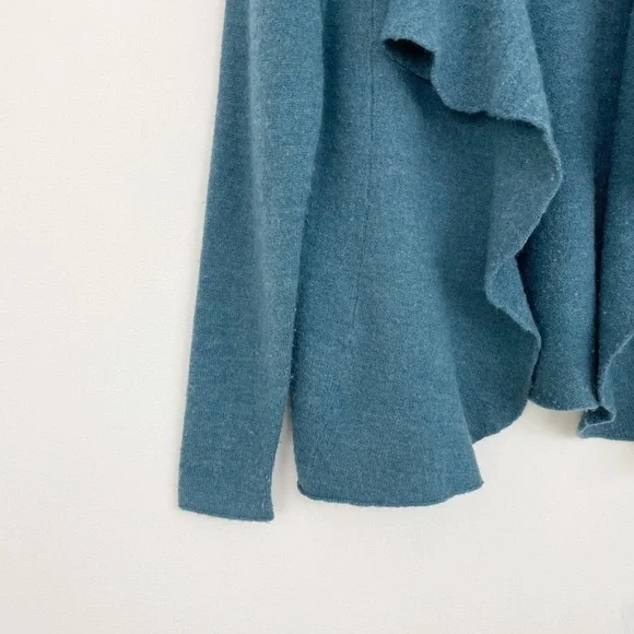 Eileen Fisher Merino Wool Teal Draped Open Front Long Sleeves Sweater Cardigan S - Picture 5 of 16